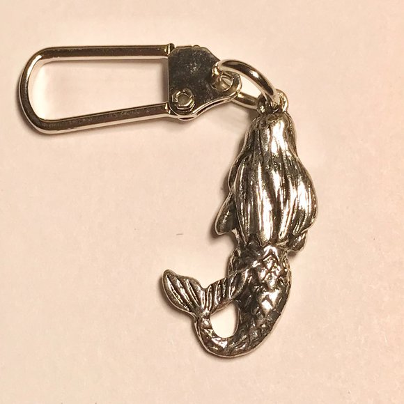 Mermaid Zipper Pull Purse Charm Keychain Backpack Silver Tone Metal Island Beach - Picture 4 of 7
